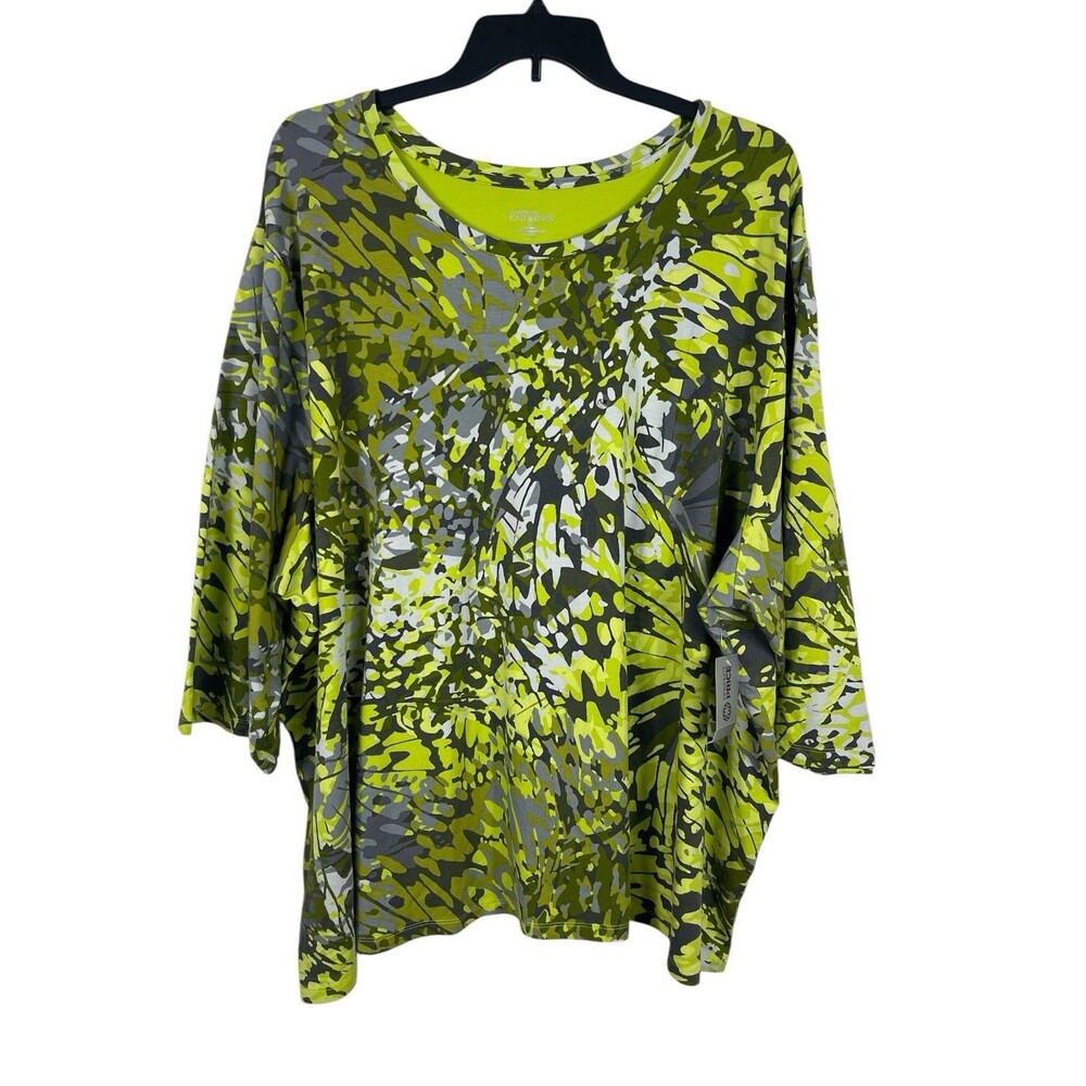 Liz & Me Catherine’s 5X Green Abstract Print 3/4 Sleeve Stretch Tunic Top NWT